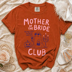 Orange t-shirt with "Mother of the Bride Club" graphic and ghost.
