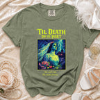 Green t-shirt with " 'Til Death Do Us Part" graphic and tagline.