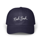Dark blue dad hat with white embroidered text reading Nash Bash on the front.