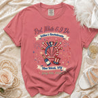 Red, White & I Do bachelorette t-shirt with fireworks and wedding ring design.