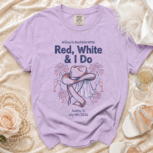 Red, White & I Do" Bachelorette T-shirt in Orchid