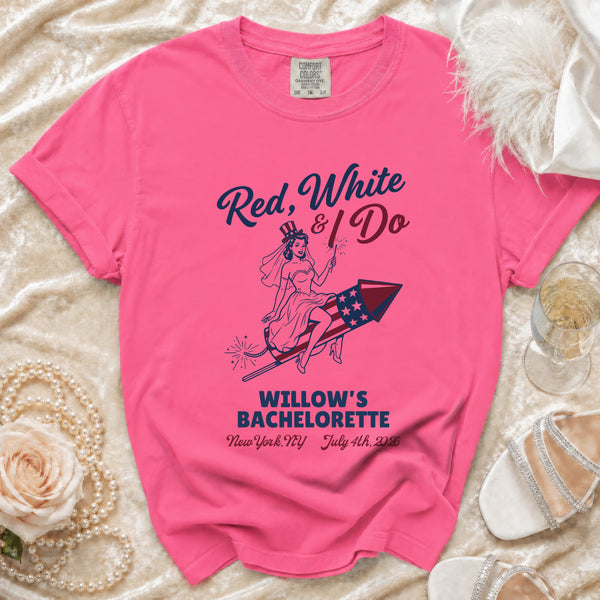 Red, White & I Do Bachelorette T-Shirt in Crunchberry