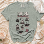 T-shirt with "Bride On the Loose!" map graphic showing wedding-related events.