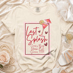 Cream t-shirt with "Last Splash Sarah's Bach Malibu, CA Summer 2026" design.