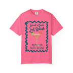 Pink t-shirt with "Sarah's Bach Last Splash" cocktail graphic and text.