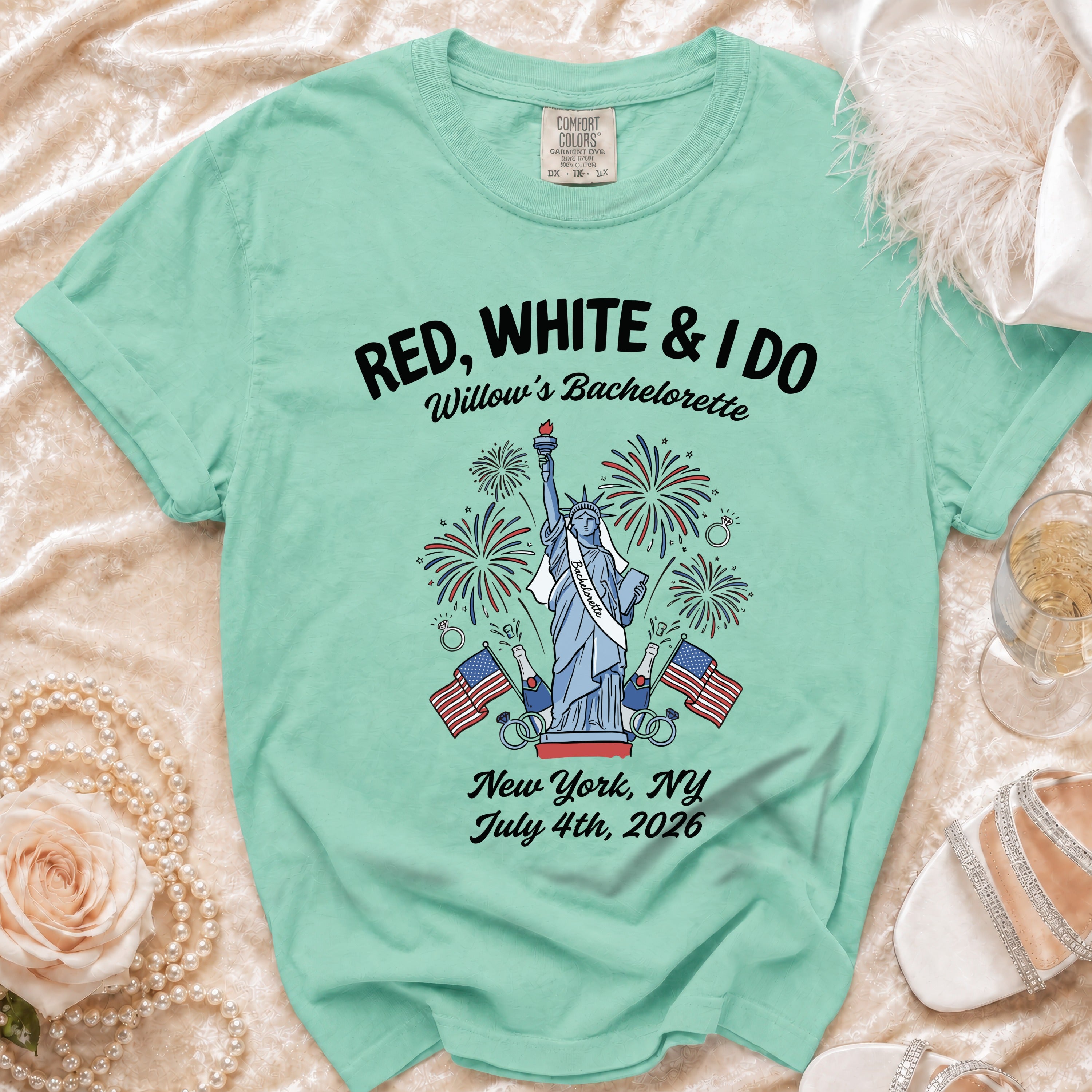 Red, white, and I Do Willow's Bachelorette New York July 4th, 2026 t-shirt.
