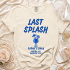 Cream t-shirt with "Last Splash" and cocktail graphic for Sarah's Bach Malibu.