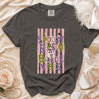 Gray t-shirt with "Spooky Season Bride Vibes" text and Halloween graphics.