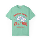 Green t-shirt with "Jennifer's Bach Her Last Rodeo Nashville TN Summer 2026" text.