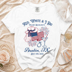 Bachelorette t-shirt: Red, White & I Do, Austin TX, July 4th, 2026.