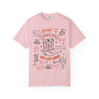 Pink t-shirt with "Jennifer's Bach" and "Her Last Rodeo" Nashville, TN designs.