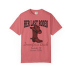 T-shirt with "Her Last Rodeo" and cowboy boot design for Jennifer's Bach.