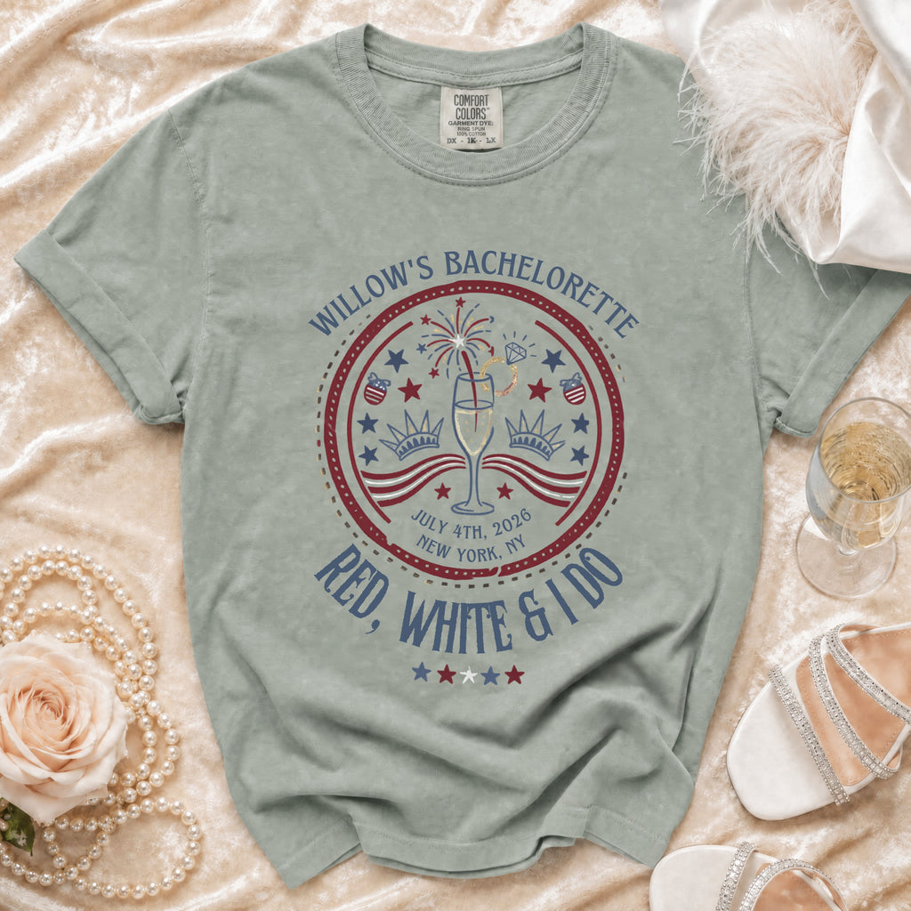 Willow's Bachelorette Red, White & I Do t-shirt, July 4th, 2026.