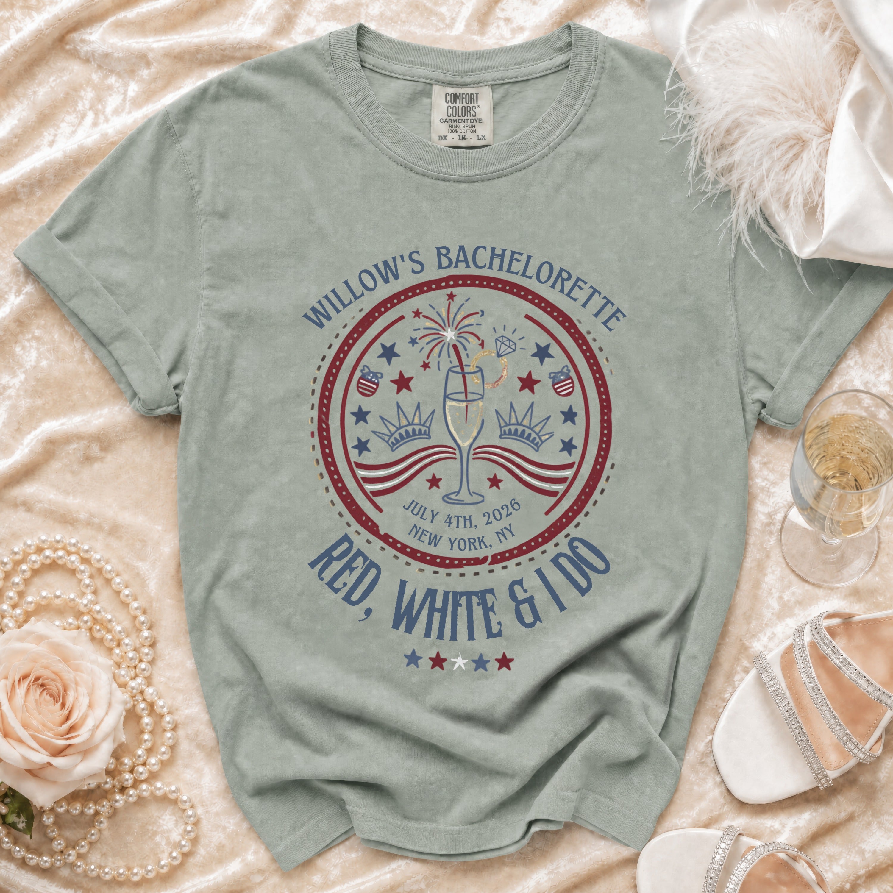 Willow's Bachelorette Red, White & I Do t-shirt, July 4th, 2026.