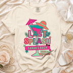 T-shirt with "Last Splash Sarah's Bach Malibu CA Summer 2026" graphic.