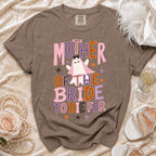 T-shirt with "Mother of the Bride to Die For" text and ghost graphic.