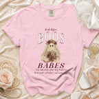 Pink t-shirt with "bride before BOOS BABES" ghost graphic and text.