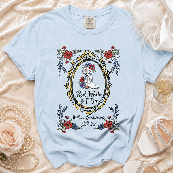 Red, White & I Do Bride T-Shirt in Chambray