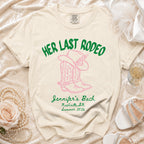 T-shirt with "Her Last Rodeo" and "Jennifer's Bach" for Nashville, IN Summer 2026.