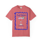 Coral t-shirt with "Last Splash" and cocktail design for Sarah's Bach, Malibu, CA 2026.