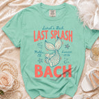 Teal t-shirt with "Sarah's Bach Last Splash" and mermaid tail graphic.