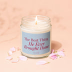 Burning candle with text "The Best Thing He Ever Brought Home" by Vowed.