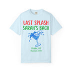 Light blue t-shirt with "LAST SPLASH SARAH'S BACH" and martini glass.