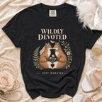 Black t-shirt with "Wildly Devoted" and foxes wearing wedding attire.
