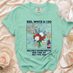 Comfort Colors t-shirt: "Red, White & I Do" bachelorette theme, July 4th, 2026.