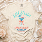 T-shirt with "Last Splash Sarah's Bach Malibu, CA Summer 2026" text.