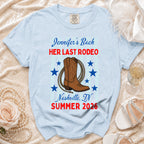 Light blue t-shirt with "Jennifer's Bach HER LAST RODEO Nashville, TN SUMMER 2026".