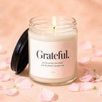 Grateful candle with text "for the person you raised and the family you gave me."