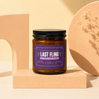 Bachelorette candle labeled "Last Fling Before The Ring" with soy wax blend.