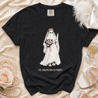 Black t-shirt with ghost bride graphic and "Til Death Do Us Party" text.