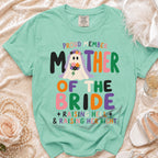 Mint green t-shirt with "Proud Member Mother of the Bride" and ghost graphic.