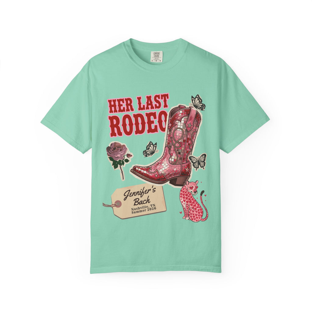 Cowboy boot graphic with "Her Last Rodeo" and "Jennifer's Bach Nashville, TN Summer 2026."