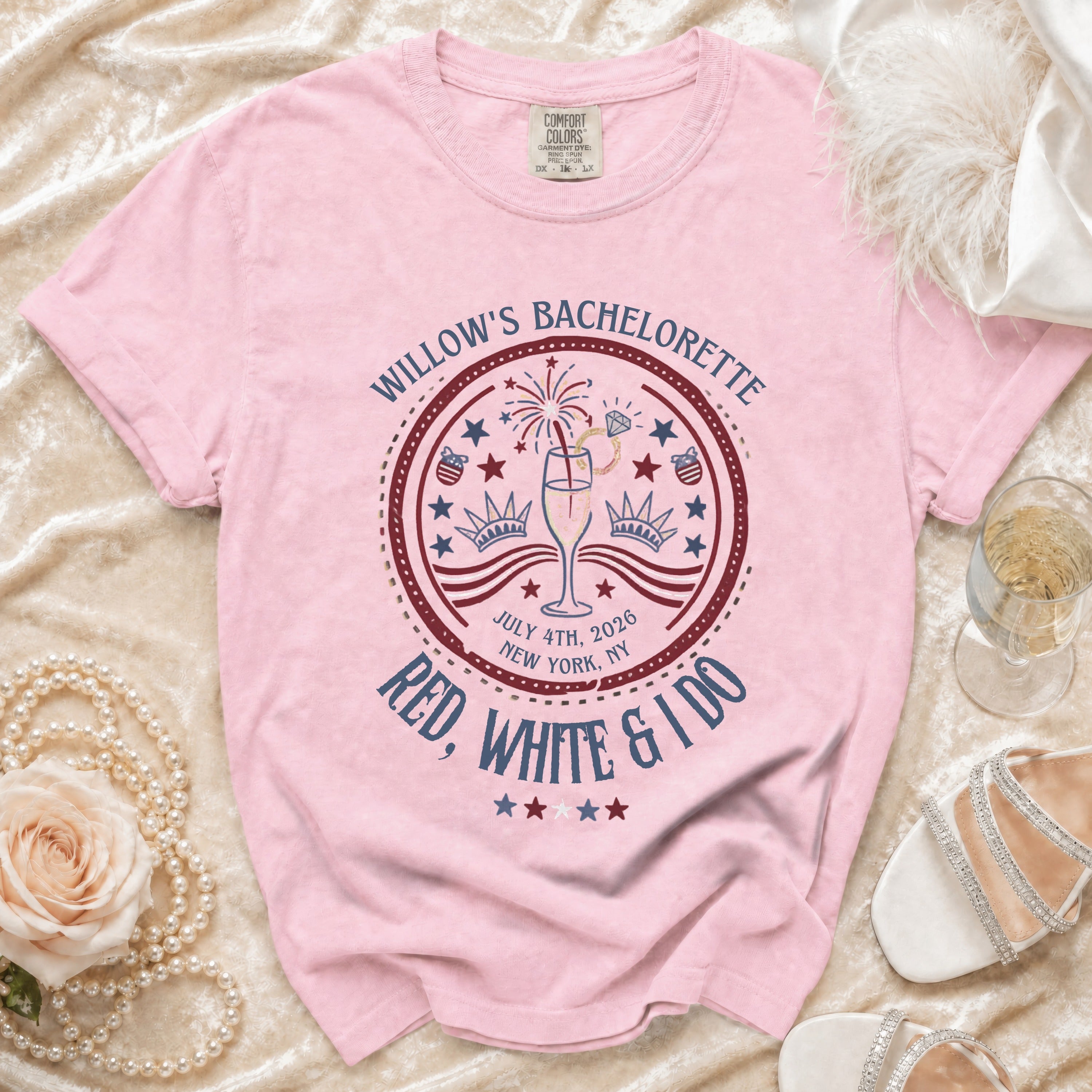 Willow's Bachelorette July 4th, 2026 Red, White & I Do t-shirt.