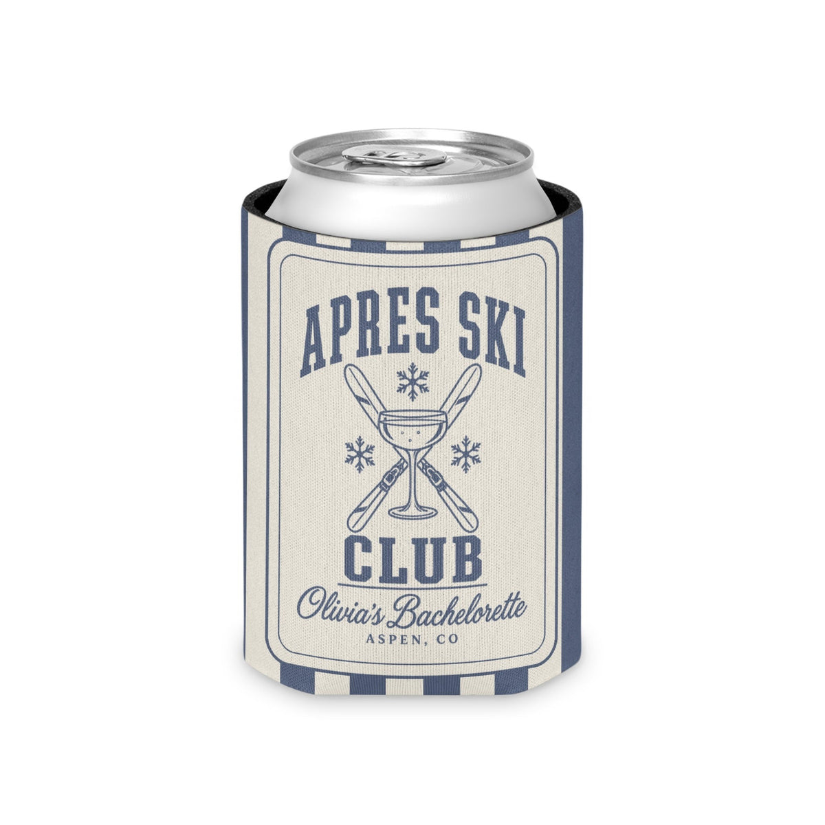 Apres Ski Club striped can cooler, Blue Jean
