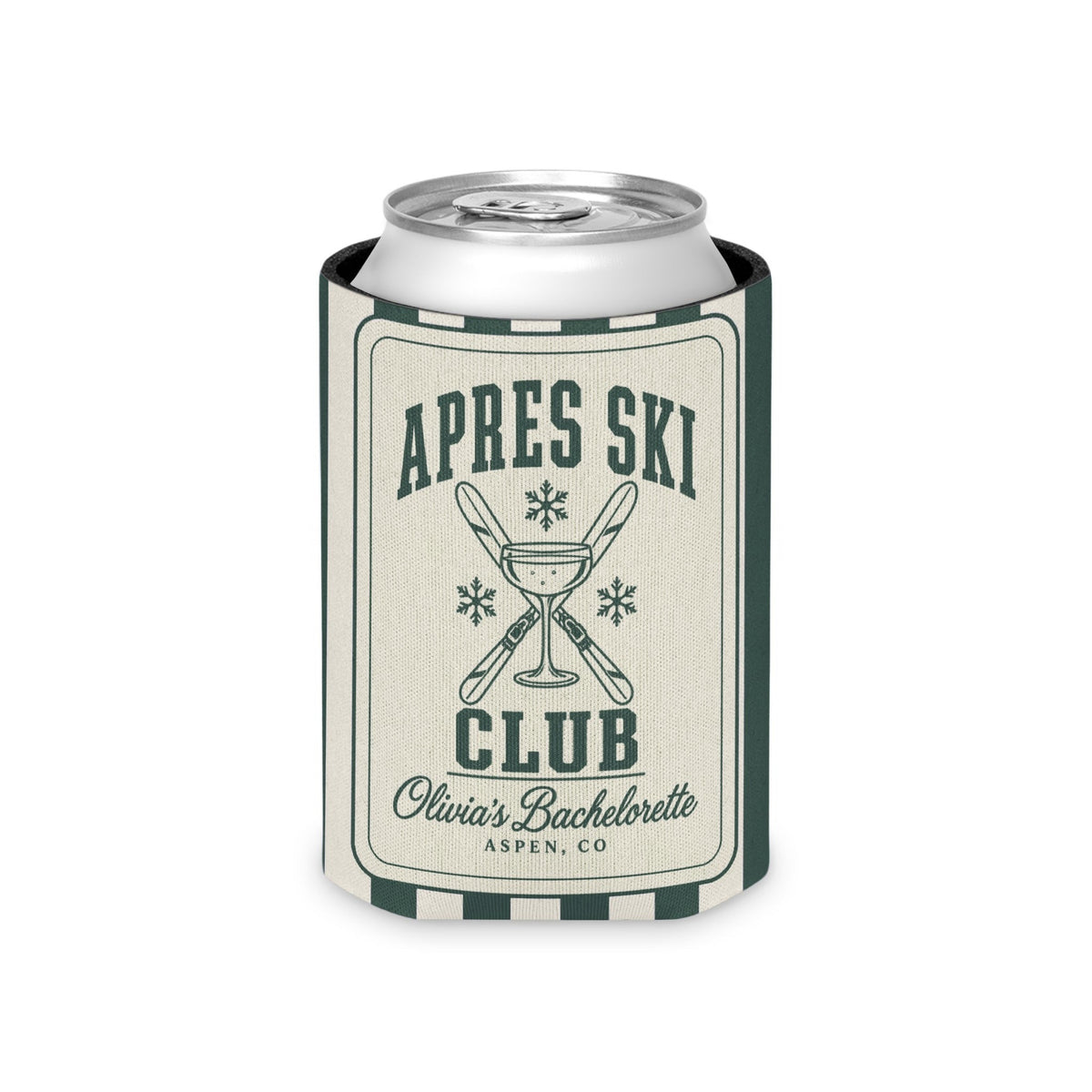 Apres Ski Club striped can cooler, Blue Spruce