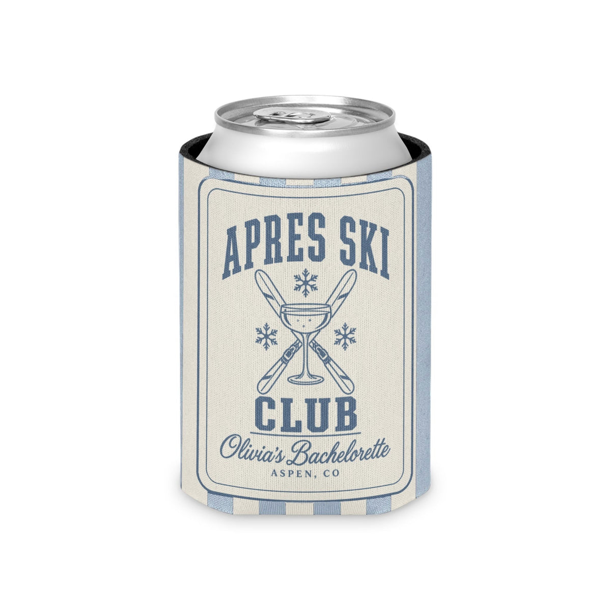 Apres Ski Club striped can cooler, Chambray