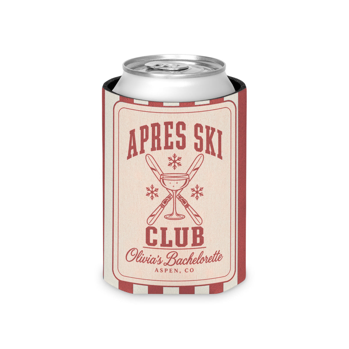 Apres Ski Club striped can cooler, Crimson