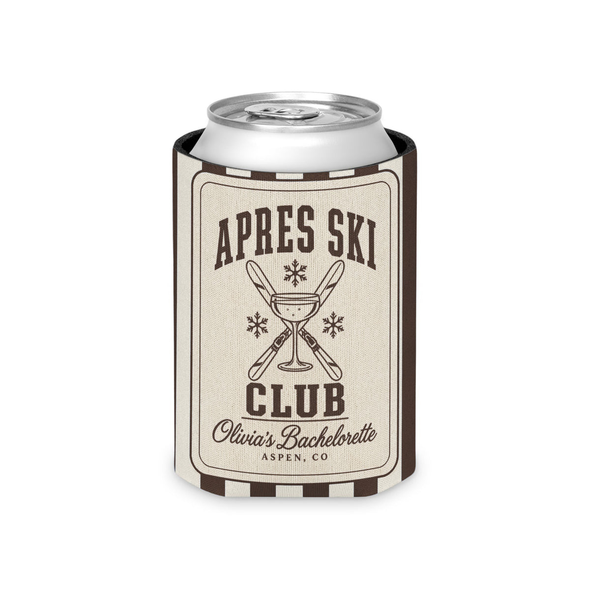 Apres Ski Club striped can cooler, Espresso