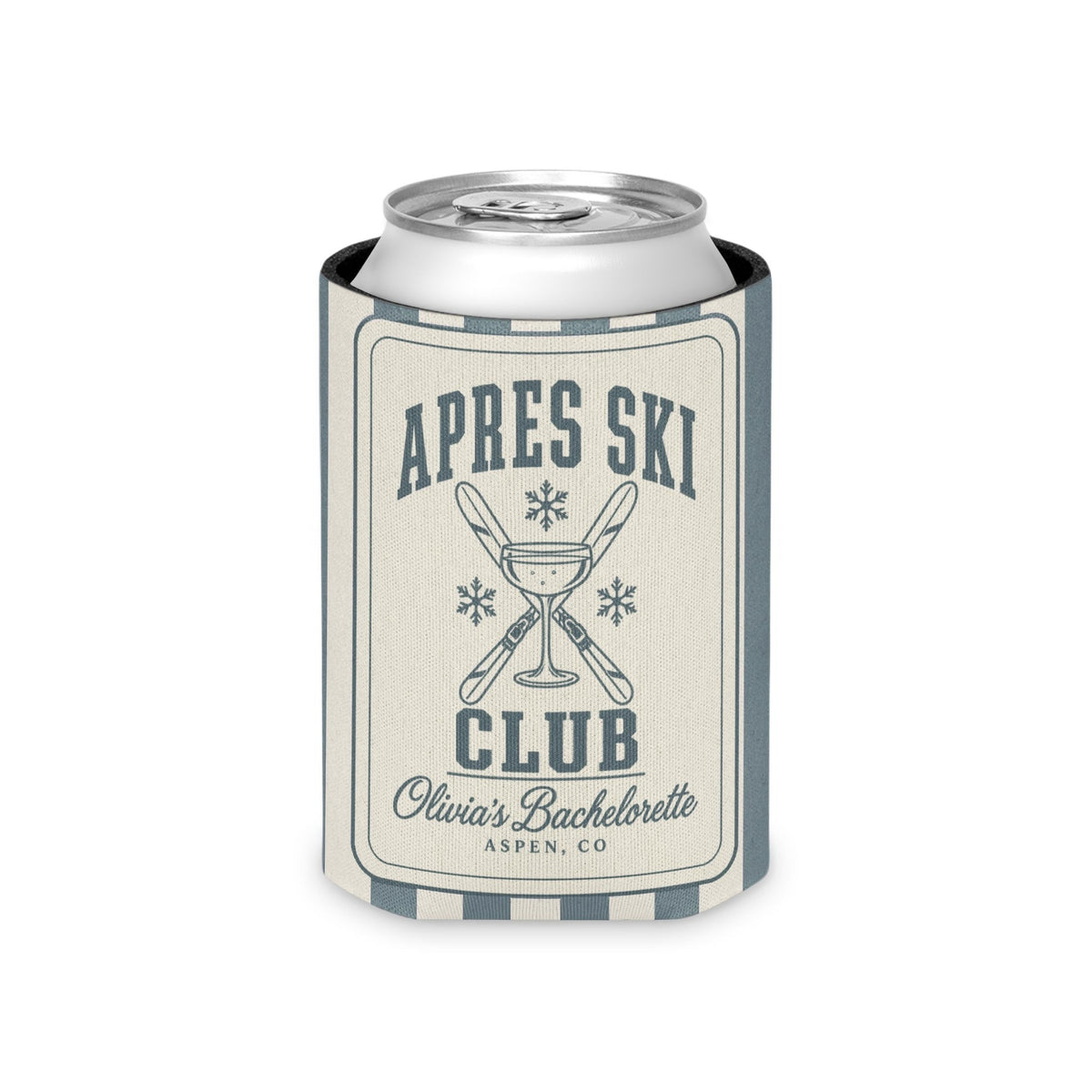 Apres Ski Club striped can cooler, Ice Blue