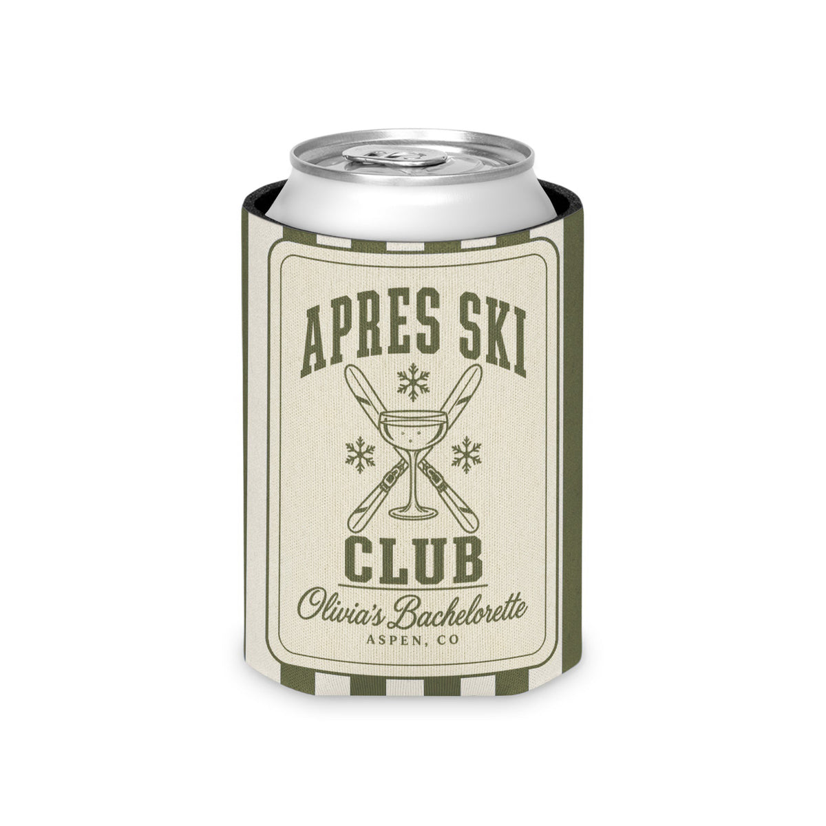 Apres Ski Club striped can cooler, Moss