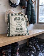 Apres Ski Club striped tote bag on a bachelorette trip with the crew