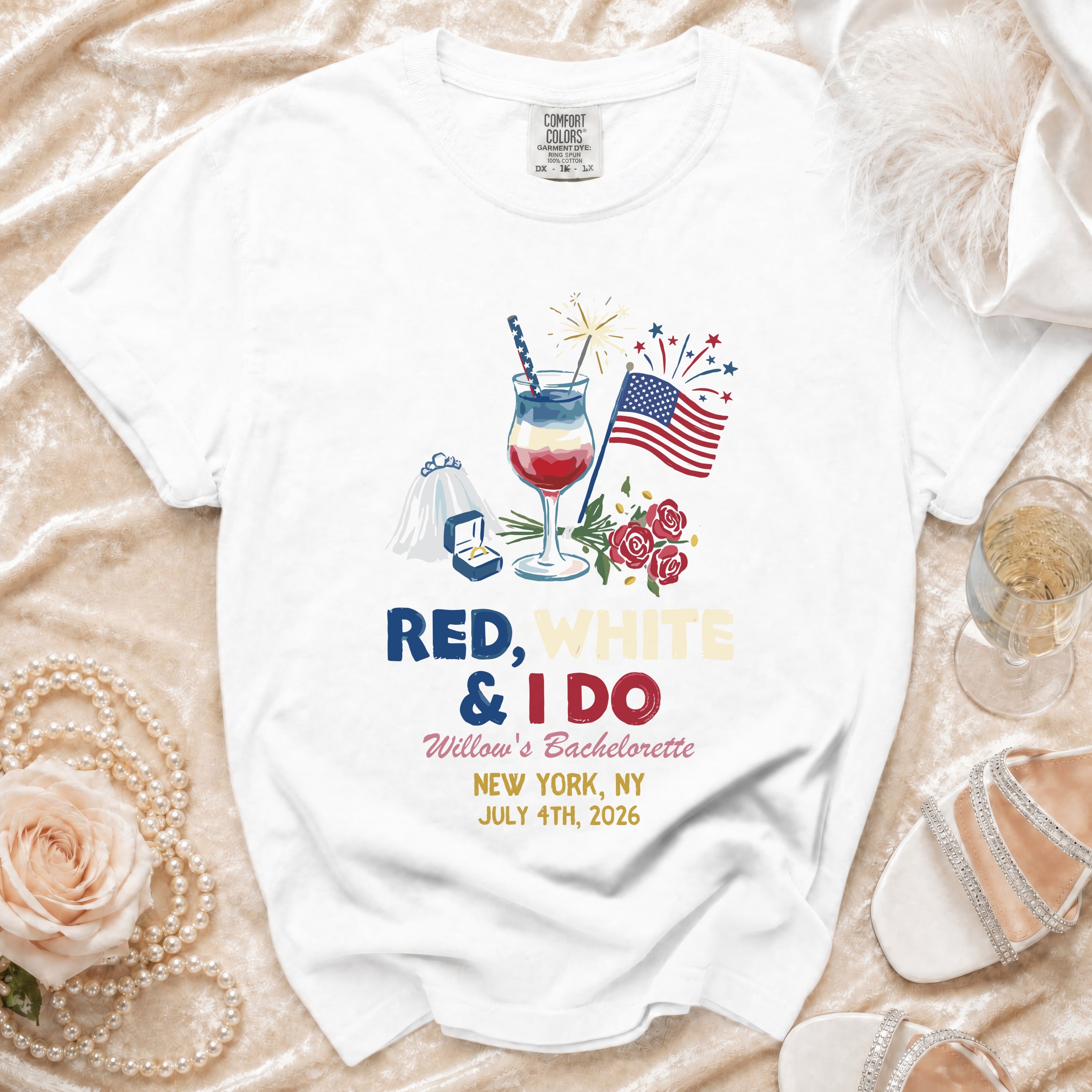 Red, White & I Do Willow's Bachelorette New York July 4th, 2026 t-shirt.