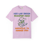 Cowboy boots and hat graphic with text: Her Last Rodeo, Jennifer's Bach, Nashville, TN Summer 2026.