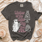 Mother of the Bride Boo Crew shirt with ghost, cake, and pumpkin graphics.