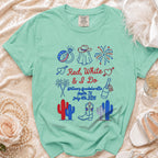 Mint t-shirt with "Red, White & I Do" and bachelorette details.