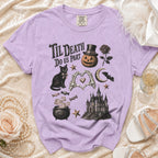 Purple t-shirt with Halloween graphic and text "Til Death Do Us Part."